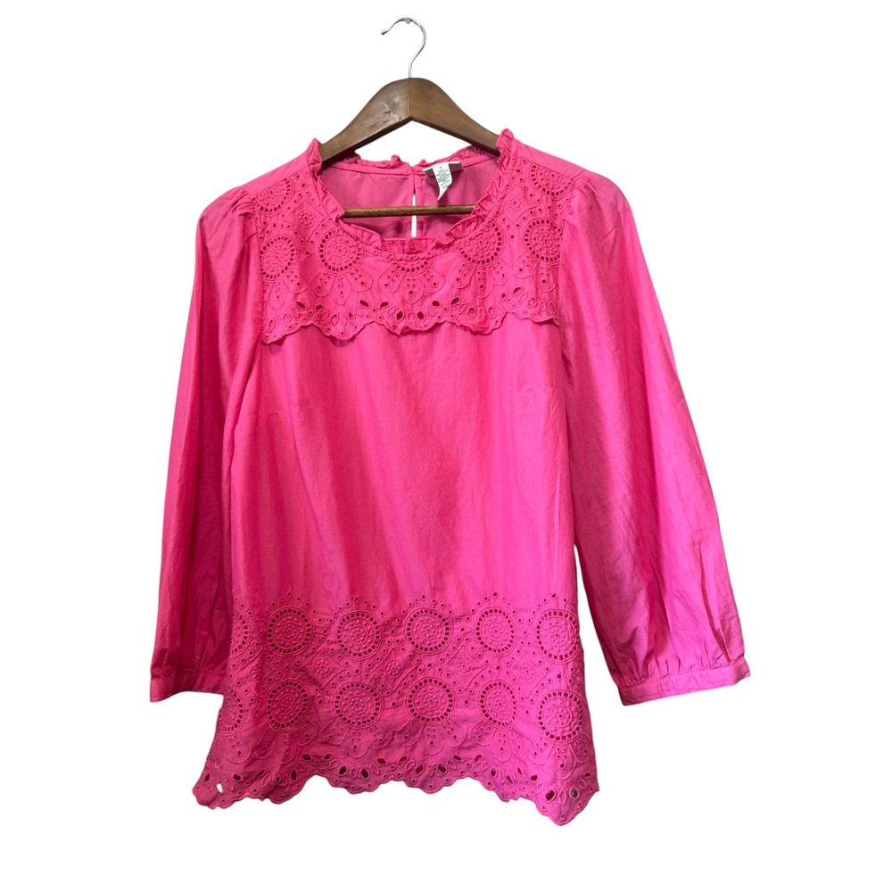 St. John's Bay Eyelet Top Women Small Pink New Embroidered Cotton Blouse